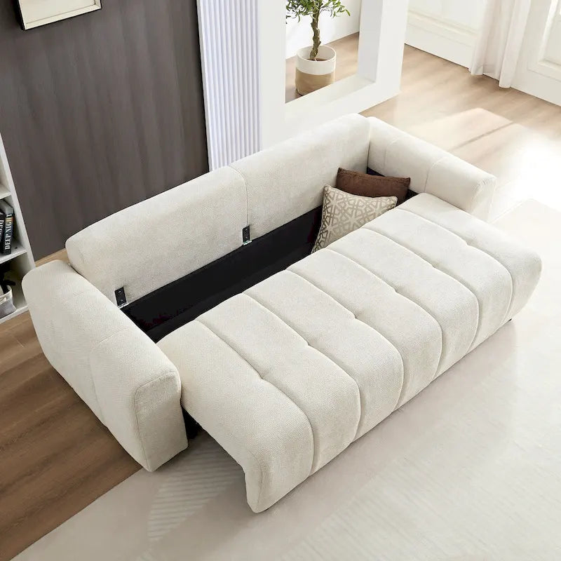 94.5" Sleeper Sofa Bed with Storage Chaise - 2-in-1 Pull-Out Convertible Couch - Breathable Fabric for Living Room & Guest Room