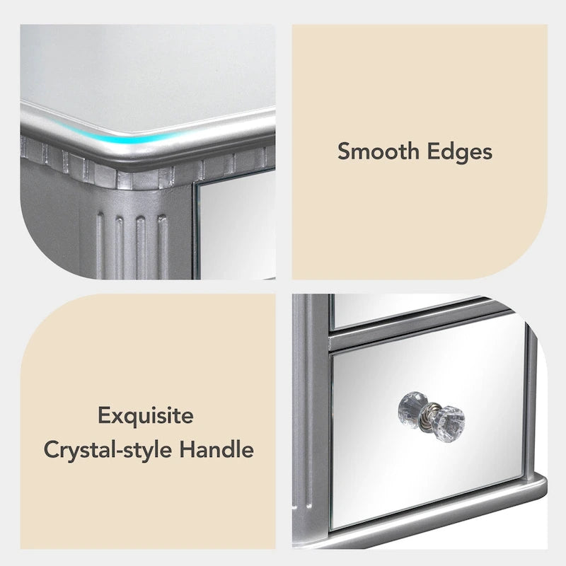 Vanity Set with Triple Mirror - 5 Drawers, Acacia Wood Legs, Upholstered Stool, French-Inspired, Engineered Wood