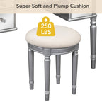 Vanity Set with Triple Mirror - 5 Drawers, Acacia Wood Legs, Upholstered Stool, French-Inspired, Engineered Wood