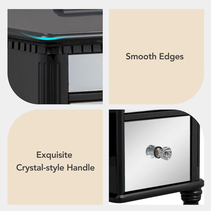 Vanity Set with Triple Mirror - 5 Drawers, Acacia Wood Legs, Upholstered Stool, French-Inspired, Engineered Wood