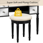 Vanity Set with Triple Mirror - 5 Drawers, Acacia Wood Legs, Upholstered Stool, French-Inspired, Engineered Wood