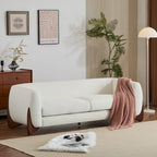 Upholstered Boucle 3-Seat Sofa Birch Wood Legs Removable Cushions Contemporary Design 82.75W Living Room Couch