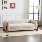 Upholstered Boucle 3-Seat Sofa Birch Wood Legs Removable Cushions Contemporary Design 82.75W Living Room Couch