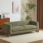 Upholstered Boucle 3-Seat Sofa Birch Wood Legs Removable Cushions Contemporary Design 82.75W Living Room Couch