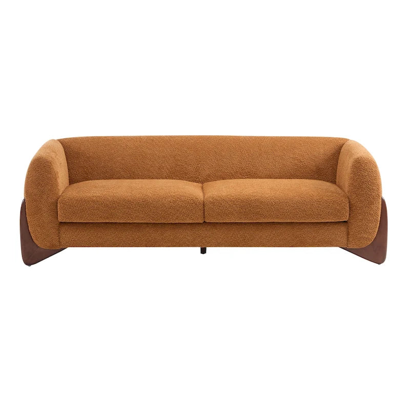 Upholstered Boucle 3-Seat Sofa Birch Wood Legs Removable Cushions Contemporary Design 82.75W Living Room Couch