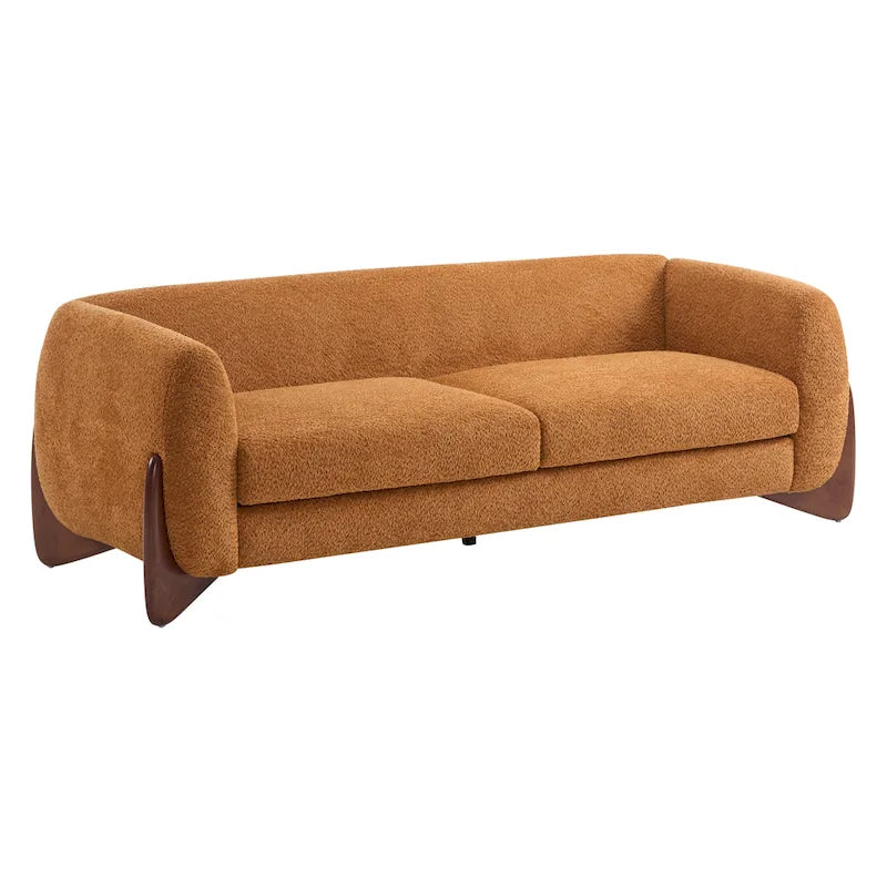 Upholstered Boucle 3-Seat Sofa Birch Wood Legs Removable Cushions Contemporary Design 82.75W Living Room Couch