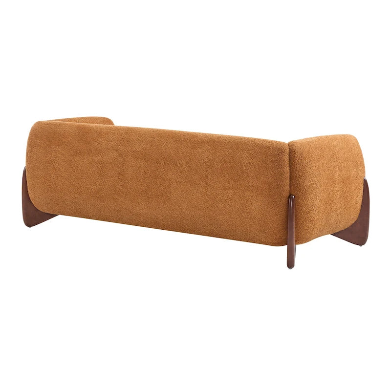 Upholstered Boucle 3-Seat Sofa Birch Wood Legs Removable Cushions Contemporary Design 82.75W Living Room Couch