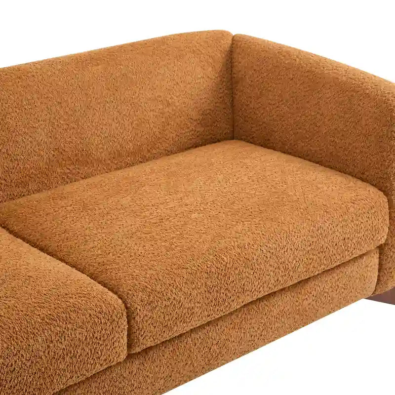 Upholstered Boucle 3-Seat Sofa Birch Wood Legs Removable Cushions Contemporary Design 82.75W Living Room Couch