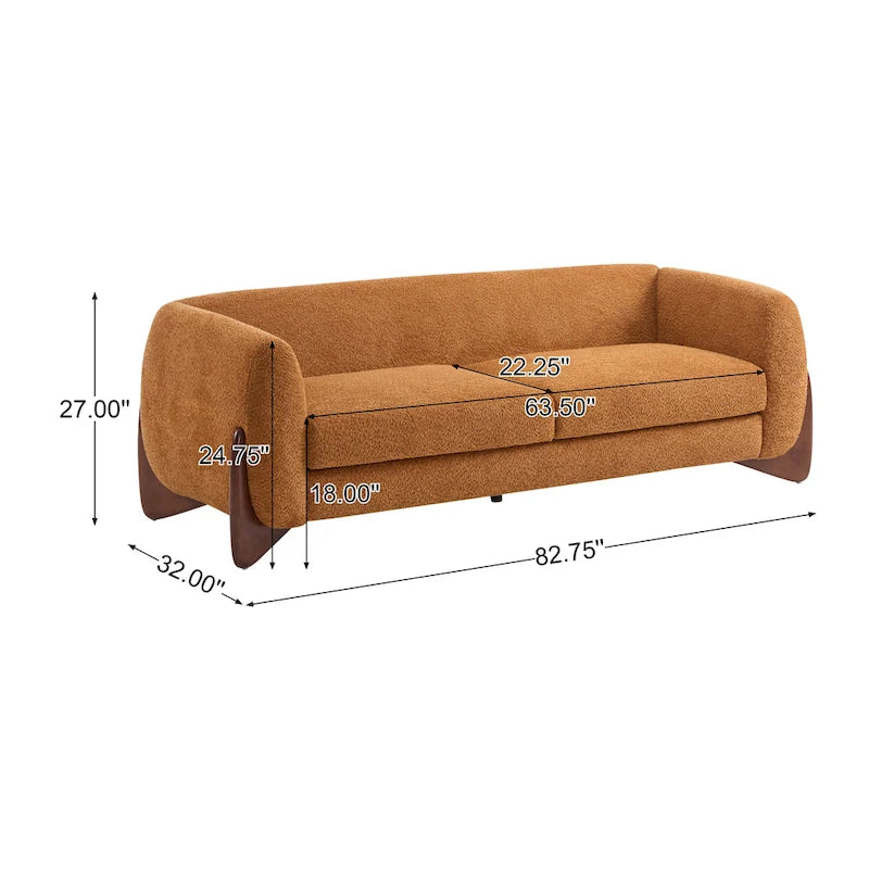 Upholstered Boucle 3-Seat Sofa Birch Wood Legs Removable Cushions Contemporary Design 82.75W Living Room Couch