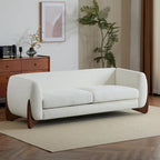 Upholstered Boucle 3-Seat Sofa Birch Wood Legs Removable Cushions Contemporary Design 82.75W Living Room Couch