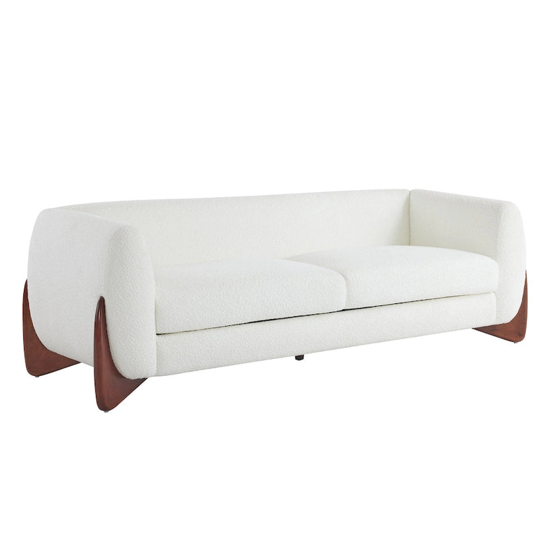 Upholstered Boucle 3-Seat Sofa Birch Wood Legs Removable Cushions Contemporary Design 82.75W Living Room Couch
