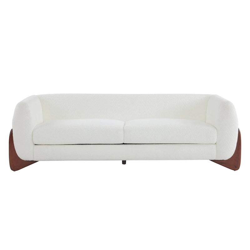 Upholstered Boucle 3-Seat Sofa Birch Wood Legs Removable Cushions Contemporary Design 82.75W Living Room Couch