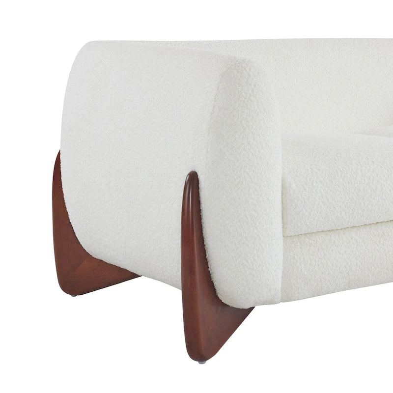 Upholstered Boucle 3-Seat Sofa Birch Wood Legs Removable Cushions Contemporary Design 82.75W Living Room Couch