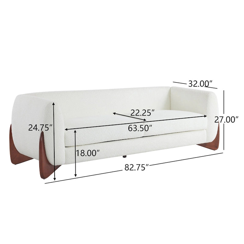 Upholstered Boucle 3-Seat Sofa Birch Wood Legs Removable Cushions Contemporary Design 82.75W Living Room Couch