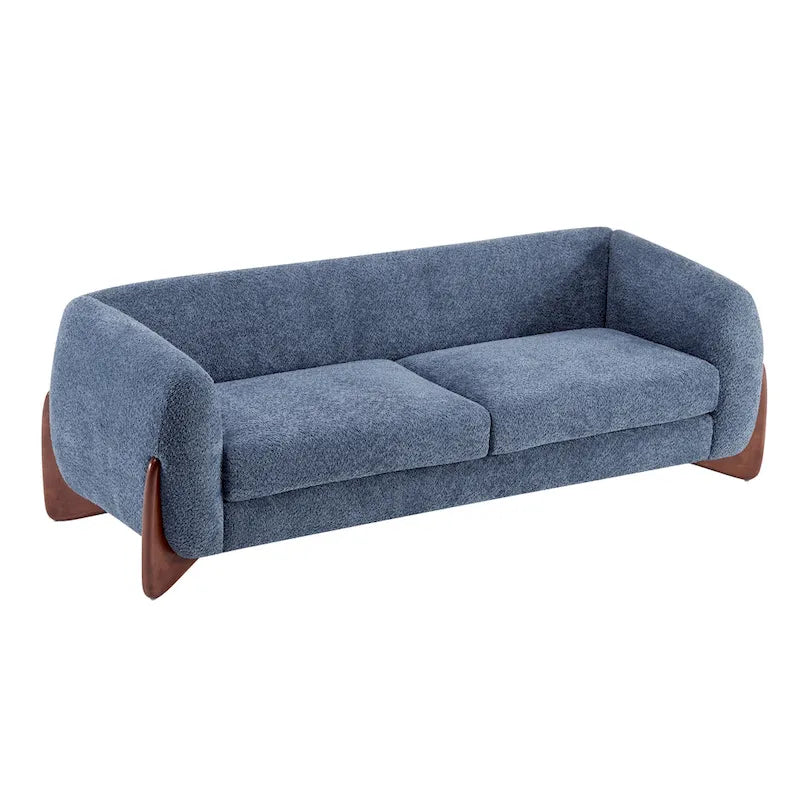 Upholstered Boucle 3-Seat Sofa Birch Wood Legs Removable Cushions Contemporary Design 82.75W Living Room Couch