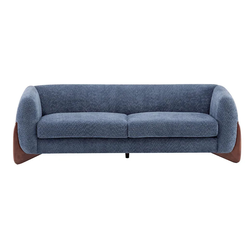 Upholstered Boucle 3-Seat Sofa Birch Wood Legs Removable Cushions Contemporary Design 82.75W Living Room Couch