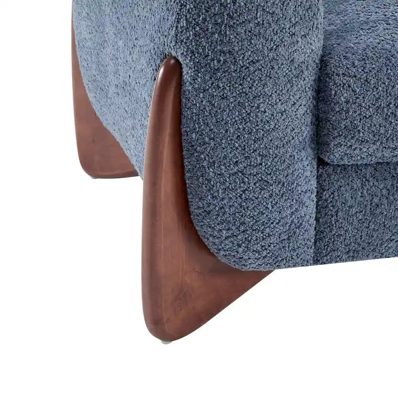 Upholstered Boucle 3-Seat Sofa Birch Wood Legs Removable Cushions Contemporary Design 82.75W Living Room Couch