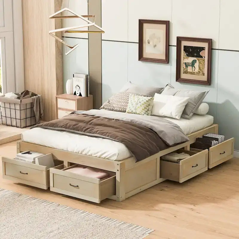 Full Size Platform Bed with 6 Storage Drawers