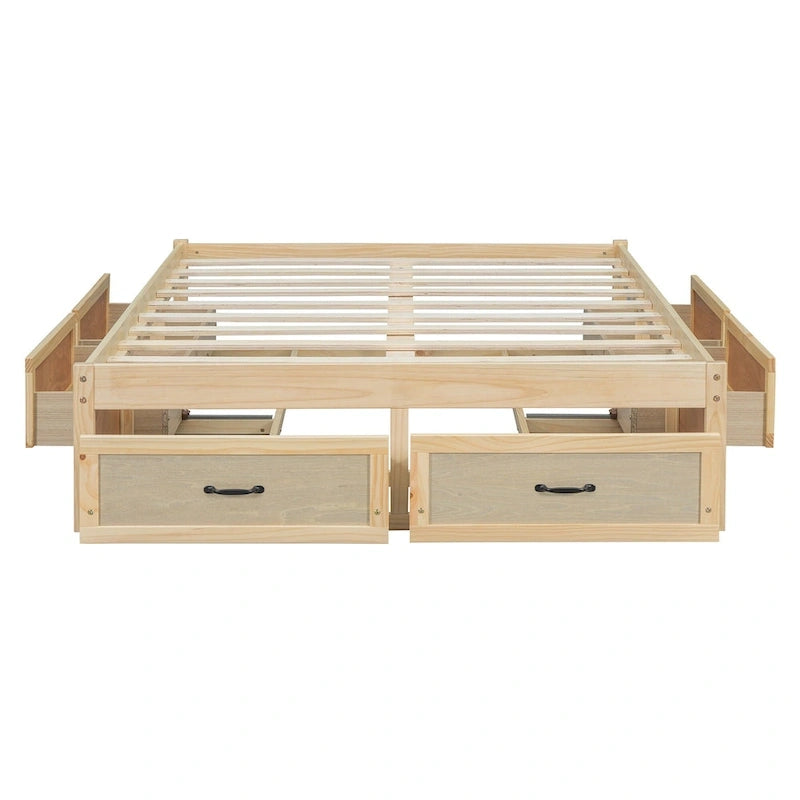 Full Size Platform Bed with 6 Storage Drawers - No Headboard, LVL/MDF, 350lbs Capacity, 3 Color Options