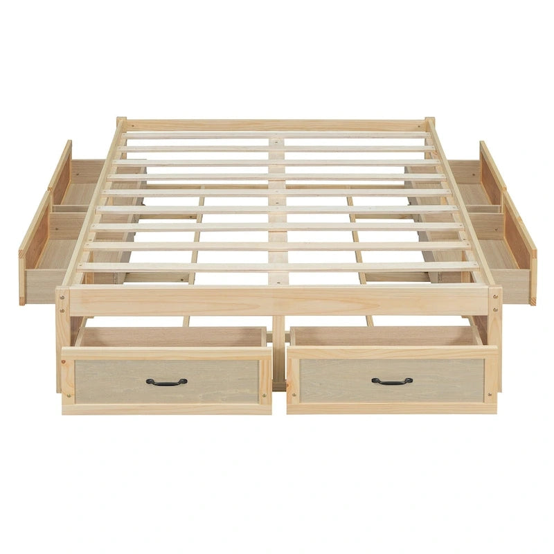 Full Size Platform Bed with 6 Storage Drawers - No Headboard, LVL/MDF, 350lbs Capacity, 3 Color Options