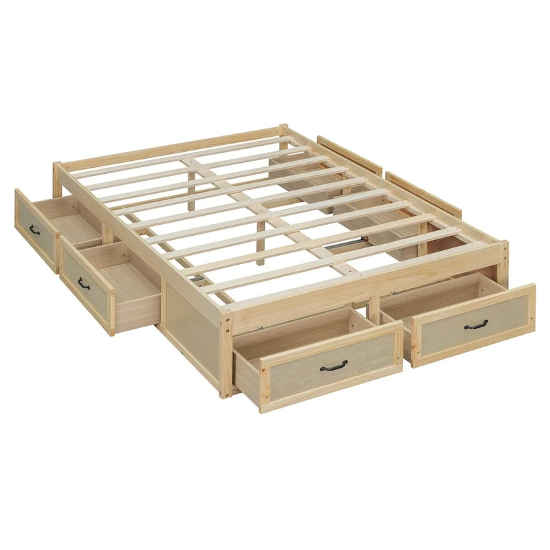 Full Size Platform Bed with 6 Storage Drawers - No Headboard, LVL/MDF, 350lbs Capacity, 3 Color Options