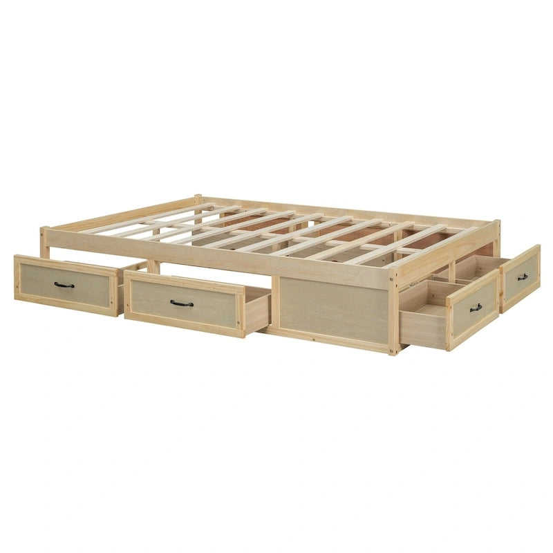 Full Size Platform Bed with 6 Storage Drawers - No Headboard, LVL/MDF, 350lbs Capacity, 3 Color Options