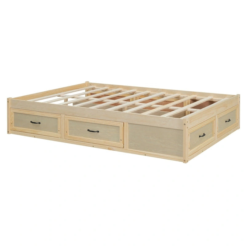 Full Size Platform Bed with 6 Storage Drawers - No Headboard, LVL/MDF, 350lbs Capacity, 3 Color Options
