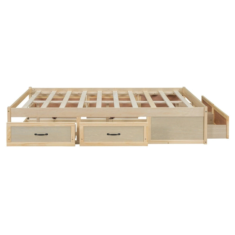 Full Size Platform Bed with 6 Storage Drawers - No Headboard, LVL/MDF, 350lbs Capacity, 3 Color Options
