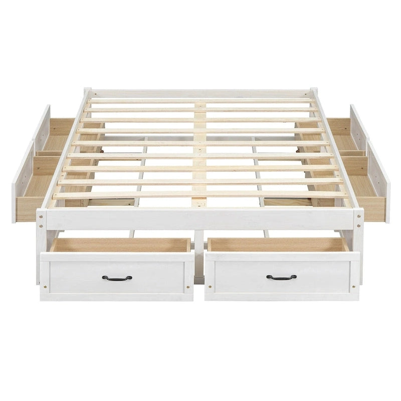 Full Size Platform Bed with 6 Storage Drawers - No Headboard, LVL/MDF, 350lbs Capacity, 3 Color Options