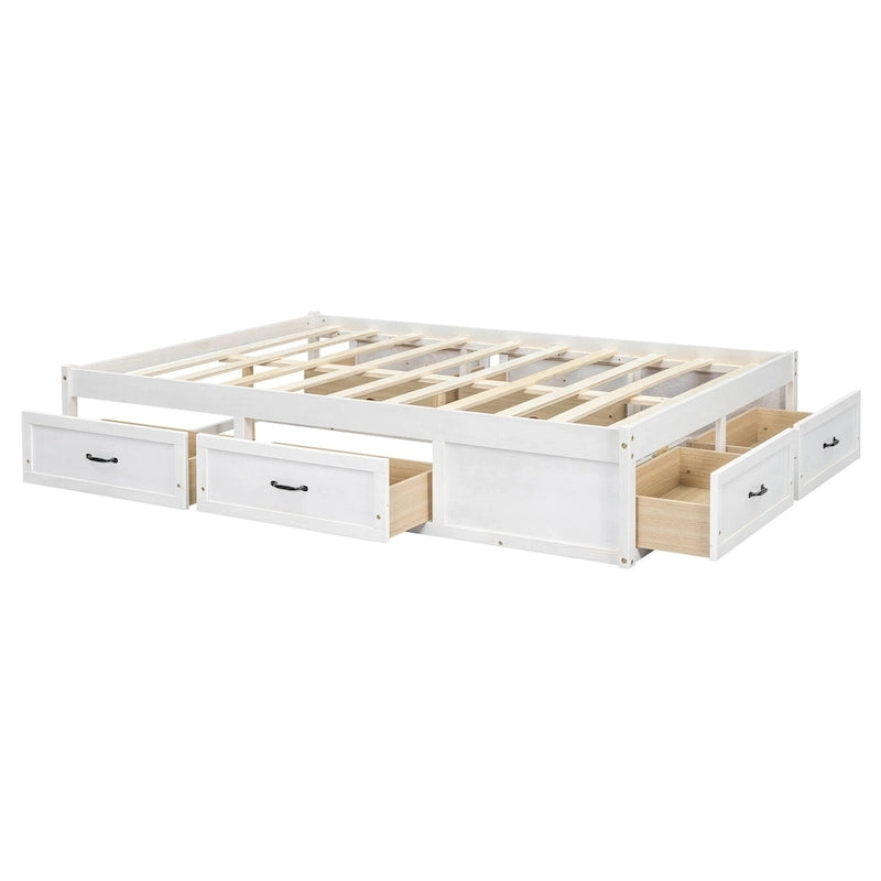 Full Size Platform Bed with 6 Storage Drawers - No Headboard, LVL/MDF, 350lbs Capacity, 3 Color Options