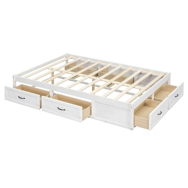 Full Size Platform Bed with 6 Storage Drawers - No Headboard, LVL/MDF, 350lbs Capacity, 3 Color Options