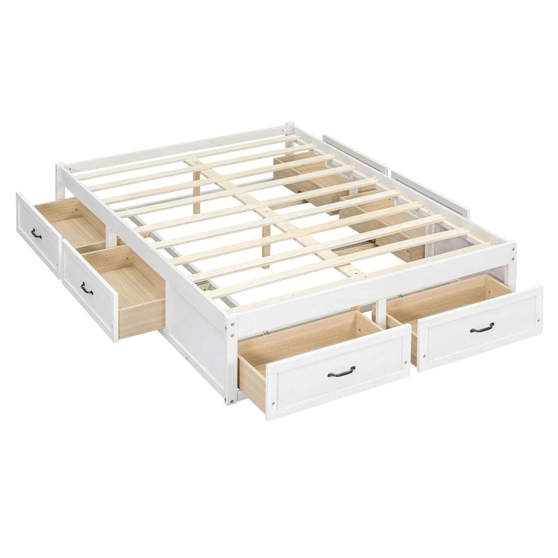 Full Size Platform Bed with 6 Storage Drawers - No Headboard, LVL/MDF, 350lbs Capacity, 3 Color Options