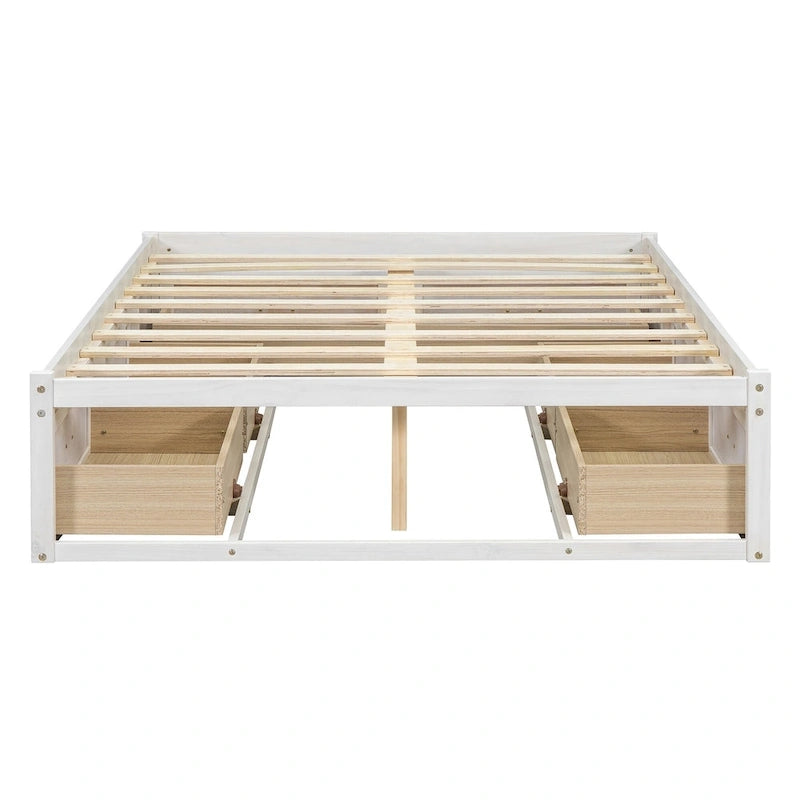 Full Size Platform Bed with 6 Storage Drawers - No Headboard, LVL/MDF, 350lbs Capacity, 3 Color Options