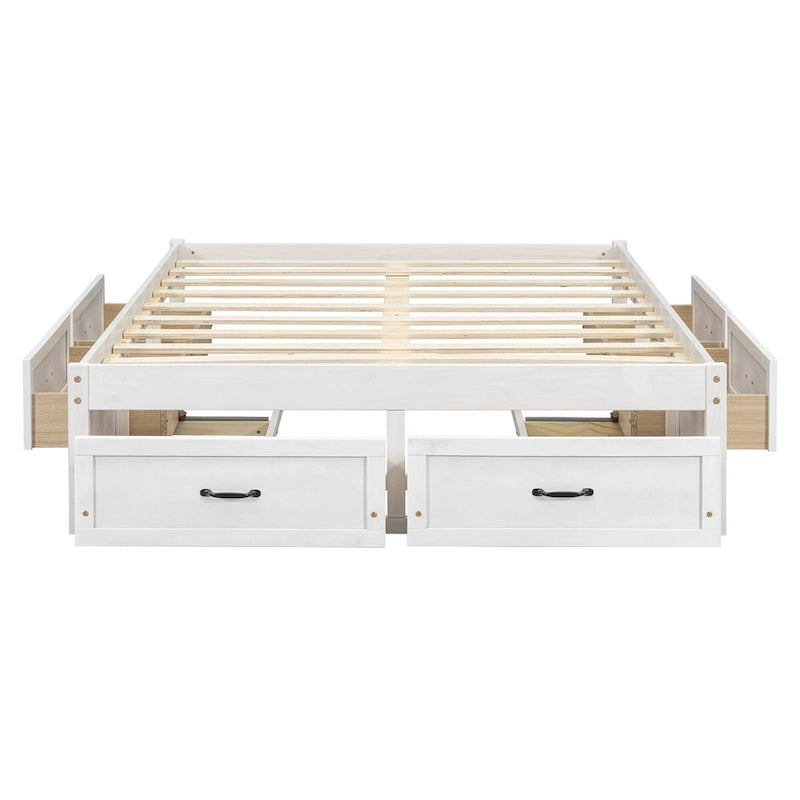 Full Size Platform Bed with 6 Storage Drawers - No Headboard, LVL/MDF, 350lbs Capacity, 3 Color Options