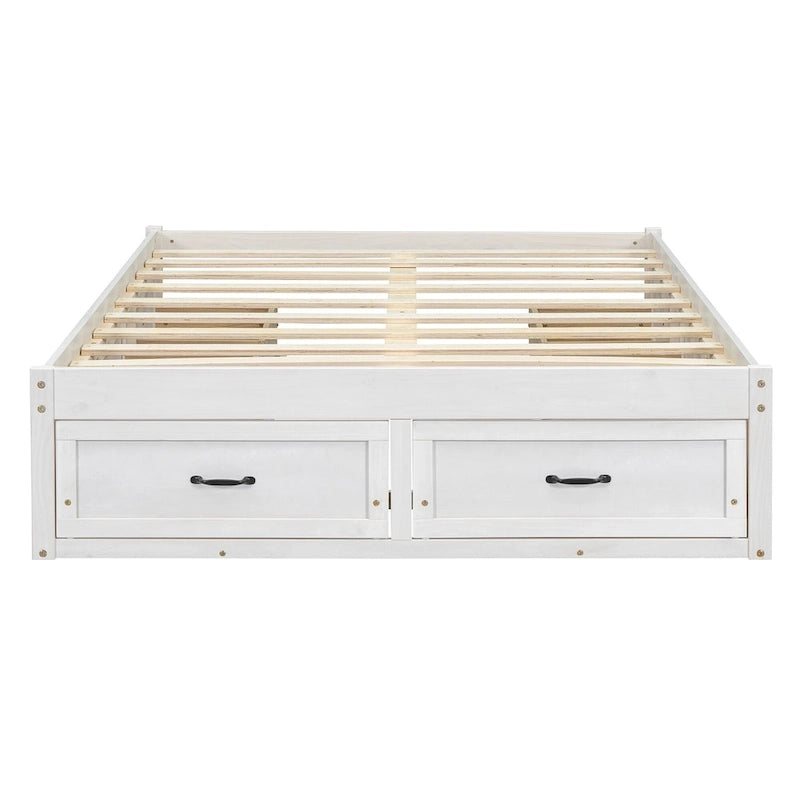 Full Size Platform Bed with 6 Storage Drawers - No Headboard, LVL/MDF, 350lbs Capacity, 3 Color Options
