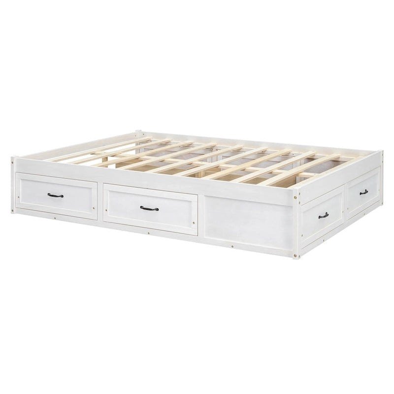 Full Size Platform Bed with 6 Storage Drawers - No Headboard, LVL/MDF, 350lbs Capacity, 3 Color Options