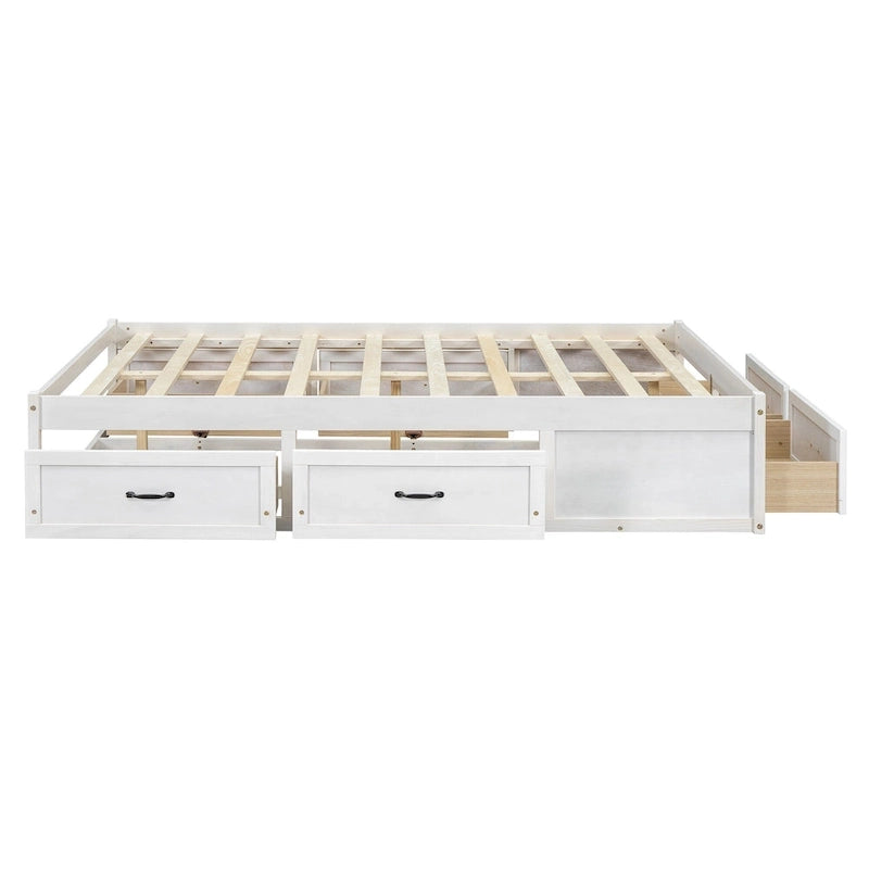 Full Size Platform Bed with 6 Storage Drawers - No Headboard, LVL/MDF, 350lbs Capacity, 3 Color Options