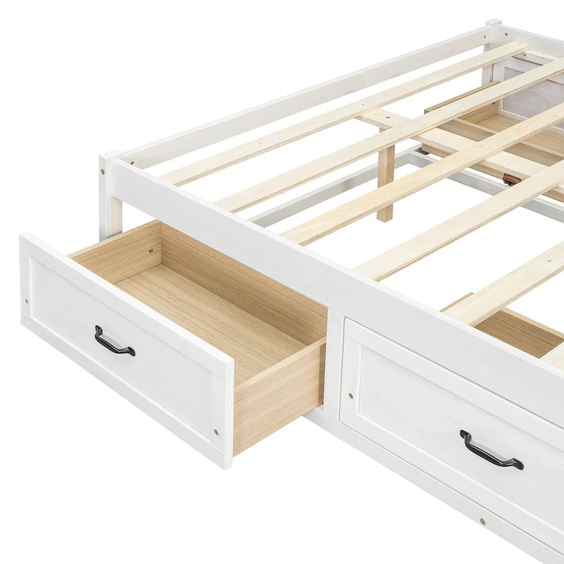 Full Size Platform Bed with 6 Storage Drawers - No Headboard, LVL/MDF, 350lbs Capacity, 3 Color Options