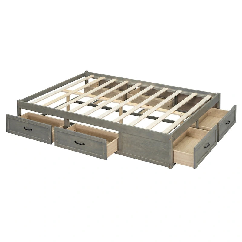Full Size Platform Bed with 6 Storage Drawers - No Headboard, LVL/MDF, 350lbs Capacity, 3 Color Options