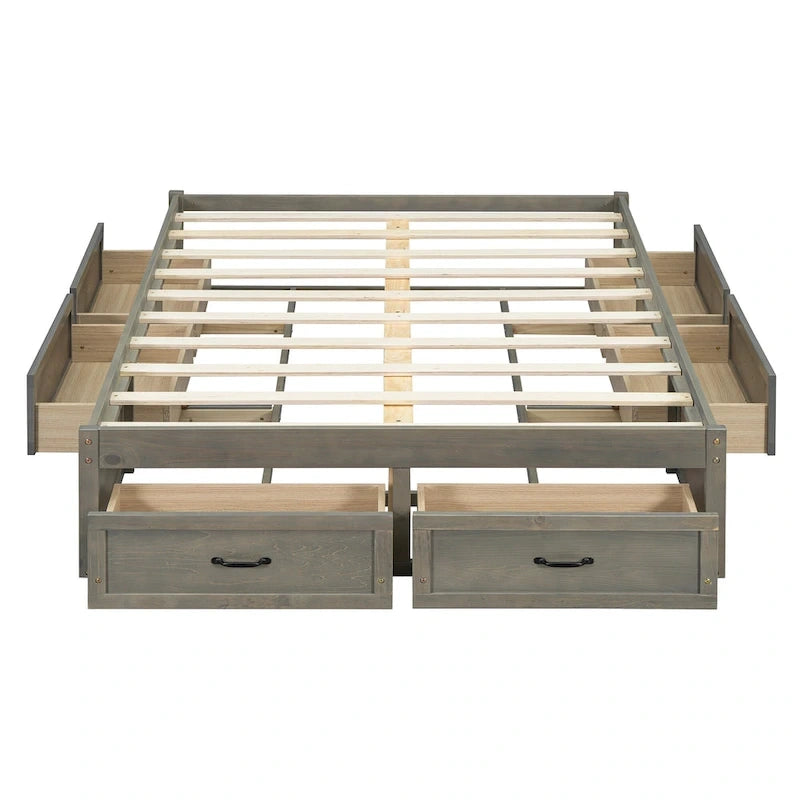 Full Size Platform Bed with 6 Storage Drawers - No Headboard, LVL/MDF, 350lbs Capacity, 3 Color Options