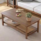 47.2" Coffee Table with Rattan Shelf - 2-Tier, MDF Top, Pine Wood Frame, 170lbs Capacity, Farmhouse Style