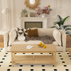 47.2" Coffee Table with Rattan Shelf - 2-Tier, MDF Top, Pine Wood Frame, 170lbs Capacity, Farmhouse Style