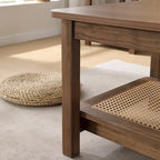 47.2" Coffee Table with Rattan Shelf - 2-Tier, MDF Top, Pine Wood Frame, 170lbs Capacity, Farmhouse Style