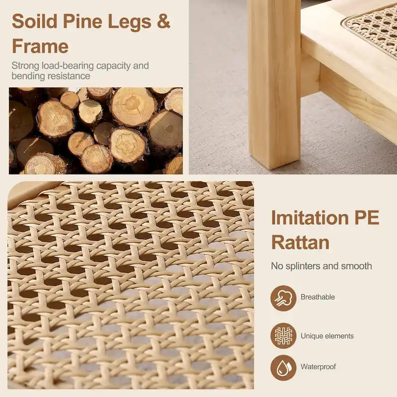 47.2" Coffee Table with Rattan Shelf - 2-Tier, MDF Top, Pine Wood Frame, 170lbs Capacity, Farmhouse Style