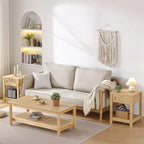 47.2" Coffee Table with Rattan Shelf - 2-Tier, MDF Top, Pine Wood Frame, 170lbs Capacity, Farmhouse Style