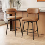 Swivel Bar Stools Set of 2 - Leather Upholstered Counter Height Chairs with Iron Base - 360° Rotation for Kitchen Island Home Bar Office