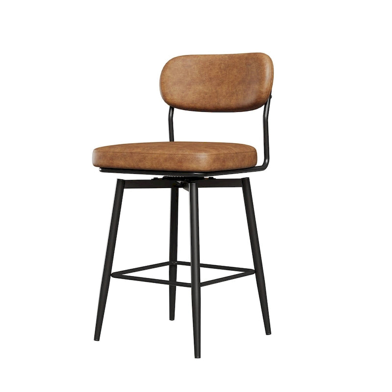 Swivel Bar Stools Set of 2 - Leather Upholstered Counter Height Chairs with Iron Base - 360° Rotation for Kitchen Island Home Bar Office