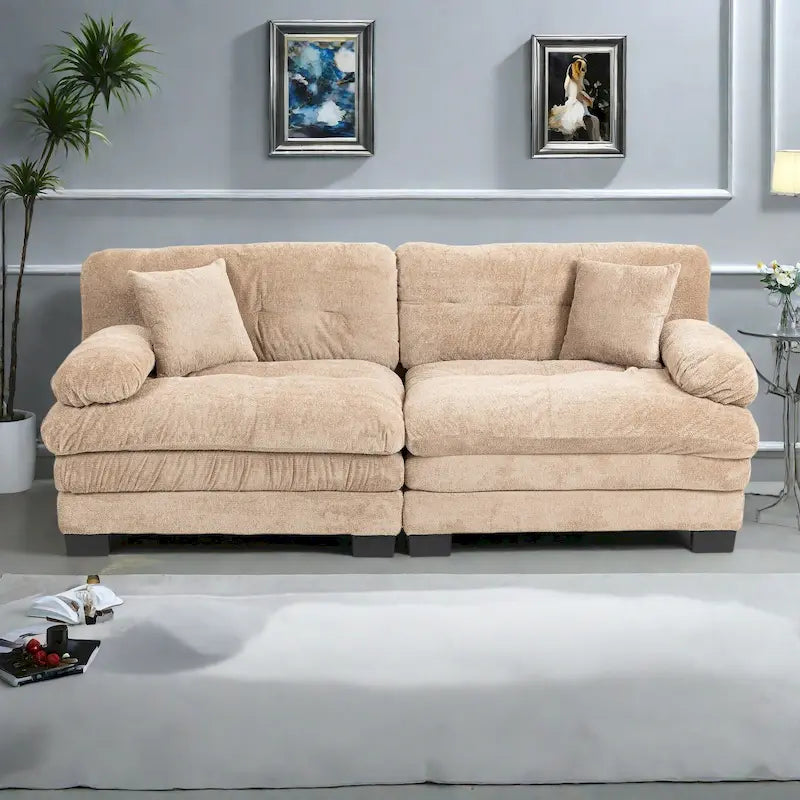 84" Chenille Upholstered Sofa - Dual-Layer Memory Foam & Pocket Spring Cushions - Modern 2-3 Seater with 2 Pillows
