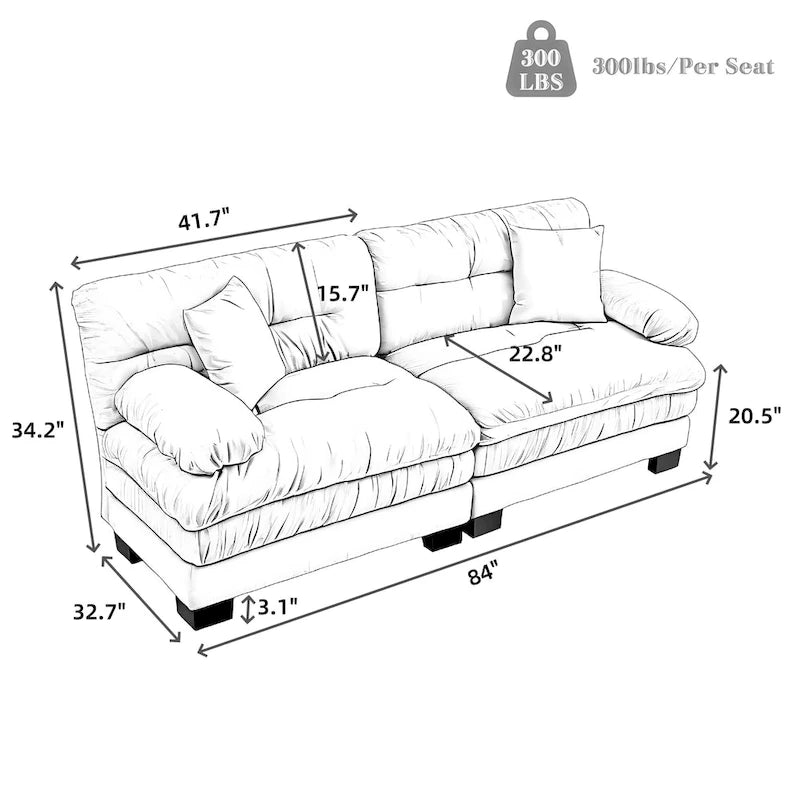 84" Chenille Upholstered Sofa - Dual-Layer Memory Foam & Pocket Spring Cushions - Modern 2-3 Seater with 2 Pillows