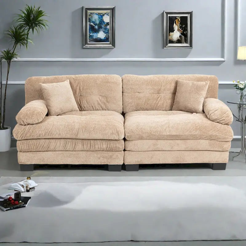 84" Chenille Upholstered Sofa - Dual-Layer Memory Foam & Pocket Spring Cushions - Modern 2-3 Seater with 2 Pillows